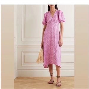 Faithfull the Brand Pink Check Midi Dress